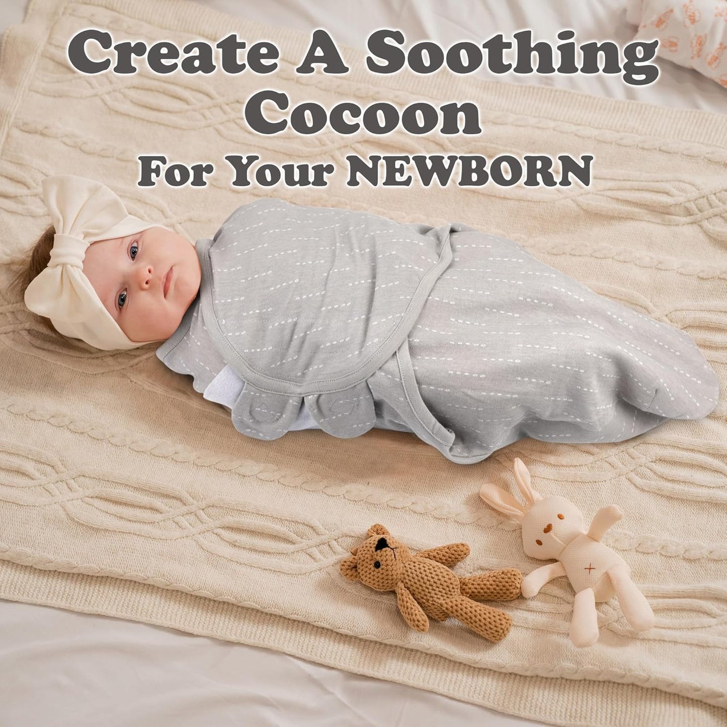 Baby Swaddle Blanket 3-Pack – Organic Cotton Adjustable Swaddle Wrap for Newborns 0-3 Months – Infant Sleep Sack for Baby Girl or Boy – Soft Breathable Swaddling Blankets, Grey