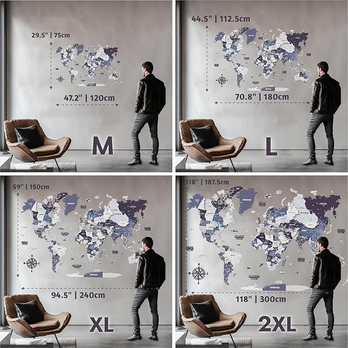 Colorfull Worlds 3D Wooden World Map Wall Art - Premium Multicolored World Travel Map for Wall Decor with Push Pins- Ideal Housewarming Gift & Travel Tracker (Medium, Terracota)