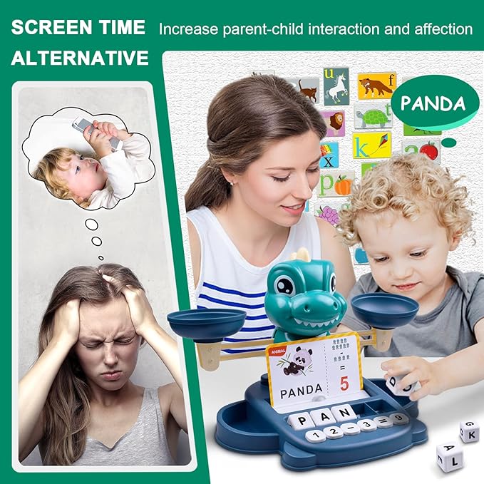 Dinosaur Math Balance Toy for Boys and Girls - Montessori Matching Letter Toy for Kids 3 Year Olds, Educational Kindergarten Preschool Early Learning, Birthday Gift for 4 5 6 7 Years Old