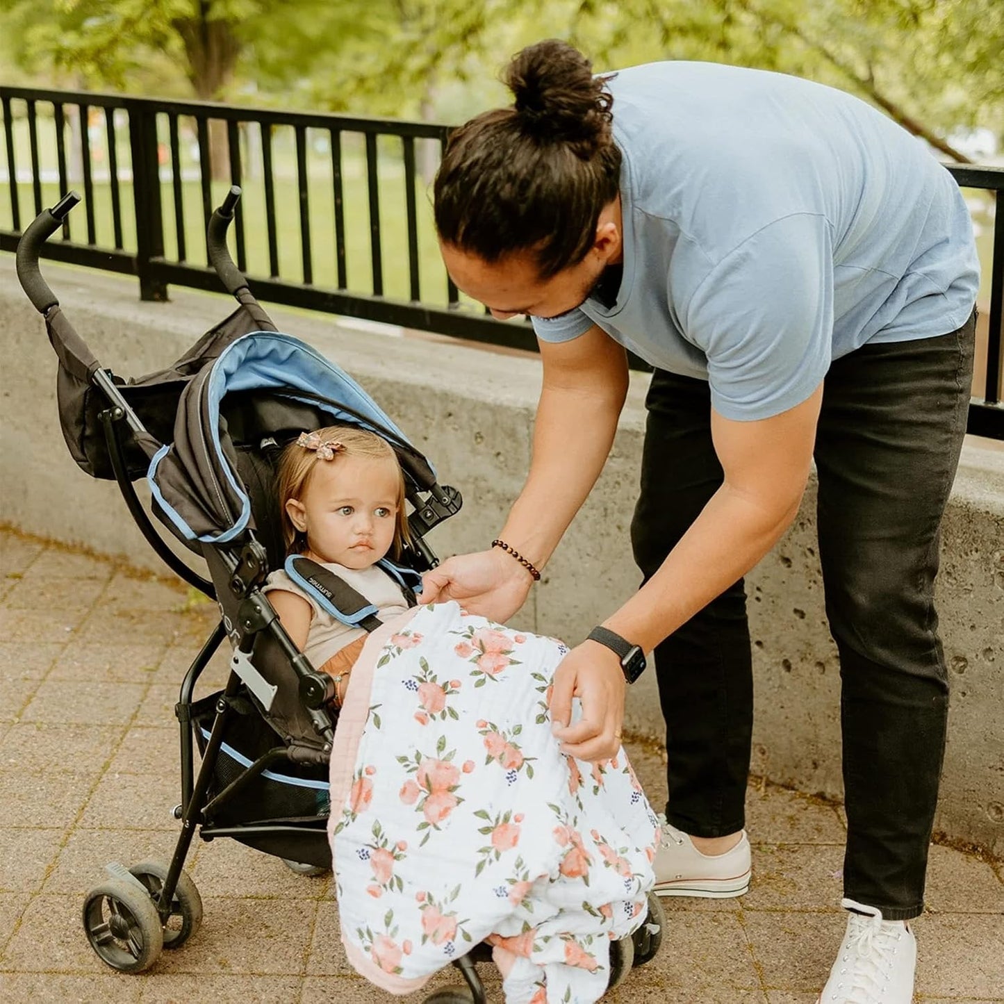 Little Unicorn Newborn Receiving Quilt | Ultra- Soft, Multi-Layered Muslin Fabric | Gift for Newborns & on-The-go (Watercolor Roses)