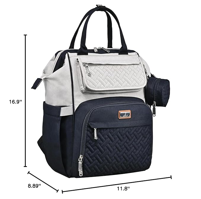 BabbleRoo Diaper Bag Backpack, Multifunction Large Bags with Changing Pad & Stroller Straps Pacifier Case, Unisex Stylish Travel Back Pack Nappy for Moms Dads (Stone Gray Blue)