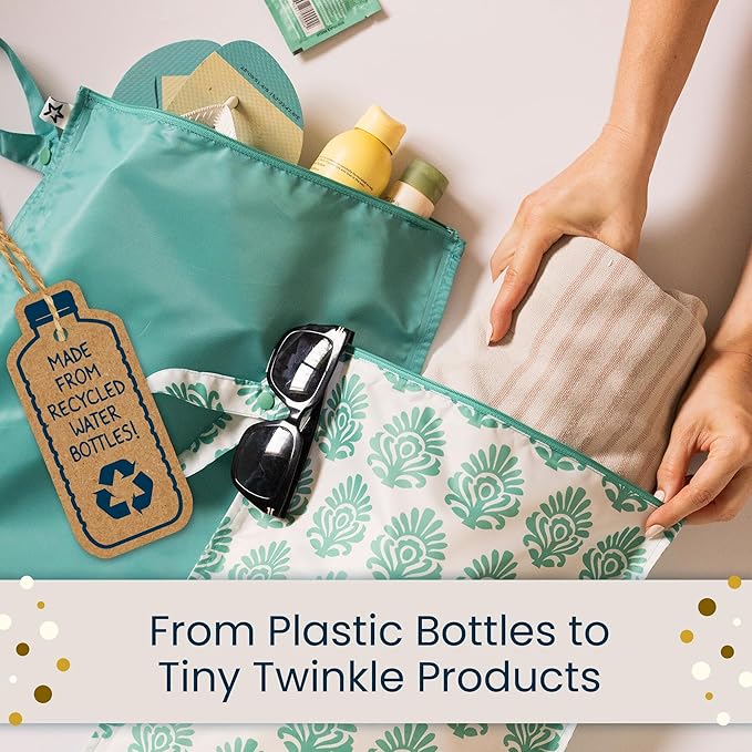 Tiny Twinkle Mess-Proof Waterproof Wet Dry Bag | 2-Pack Reusable Wet Bags for Swimsuits & Baby Clothes | Leakproof Wet Bag for Travel & Diaper Changes for Baby (Black, Green Checkers)