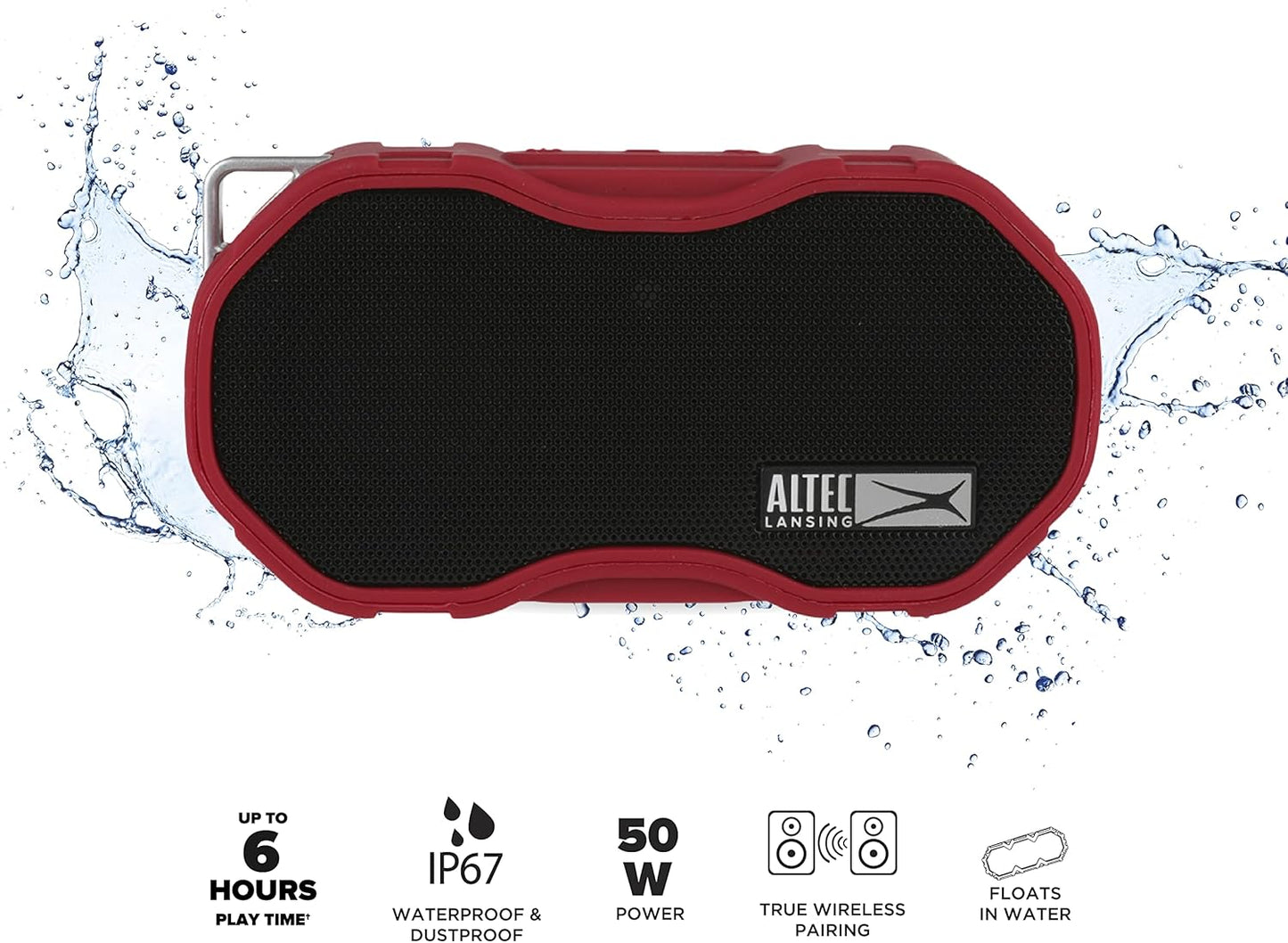Altec Lansing Baby Boom XL - Waterproof Bluetooth Speaker, Wireless & Portable Speaker for Travel & Outdoor Use, Deep Bass & Loud Sound, 1 Pack, Red