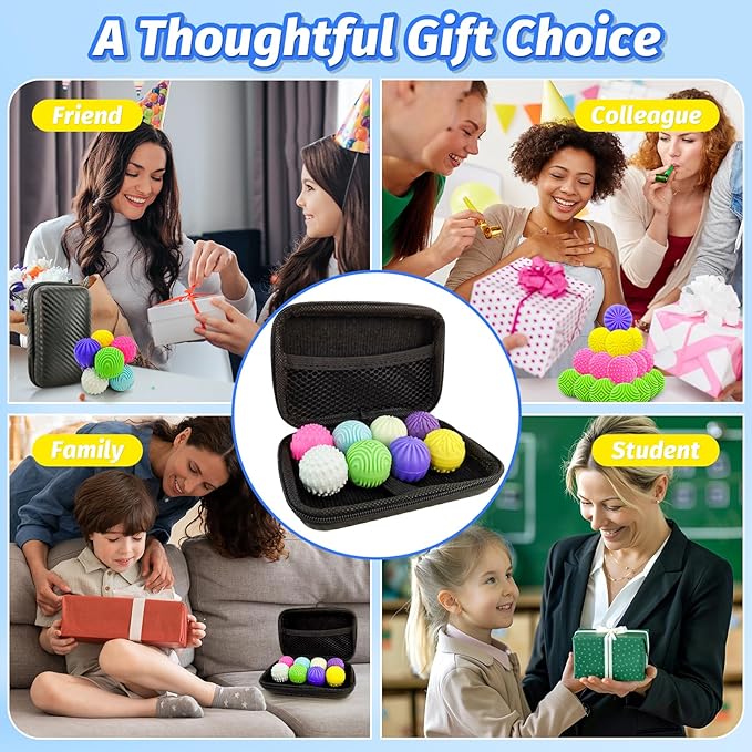 Fidget Magnet Ball Toy, 8 PCS Multi Color Texture Tactile Sensory Gift for Teens Adult ADHD Autism Anxiety, Silent Stress Relief Massage Roller Item Desk Toy for Home Office Calm Down with Case