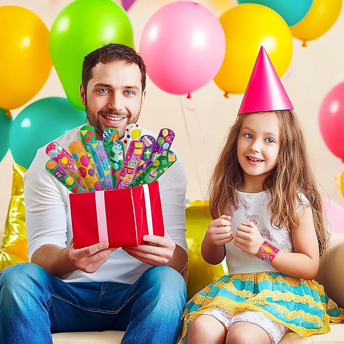 Childom 36 Pcs Birthday Slap Bracelet,Party Bracelet Gifts Birthday Decorations,Holiday Goodie Bag Stuffers for Party Favors,Bracelets Bulk for Home School Classroom Prizes Anniversary Holiday Outdoor