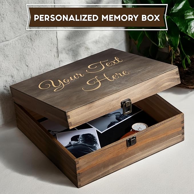 Personalized Wooden Keepsake Box - Custom Memory Box for Photos Jewelry Letters Rustic Memento Box for Wedding Anniversary Birthday Thanksgiving Retirement Gifts Engraved Keepsakes - Storage Boxes