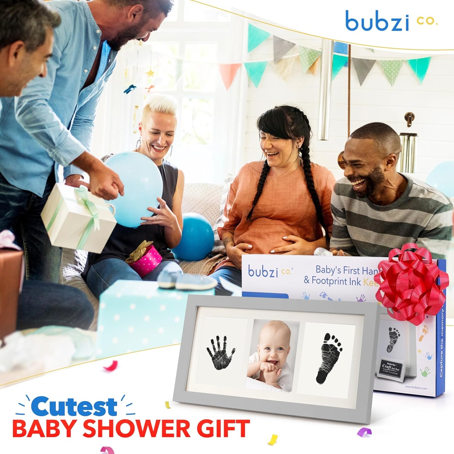 Bubzi Co Baby Handprint Kit & Footprint Photo Frame for Newborn Girls and Boys, Unique Baby Shower Gifts Set for Registry, Memorable Keepsake Decorations for Room Wall or Nursery Decor (Cool Gray)