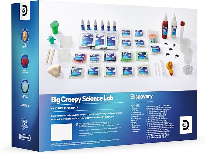 Discovery™ Big Creepy Science Lab – 65 Experiments STEM Kit for Kids| Slime, Reactions, Crystals & Gross Science| Educational Learning Project Activity Set| Chemistry & Physics Toy Gift| Ages 8+