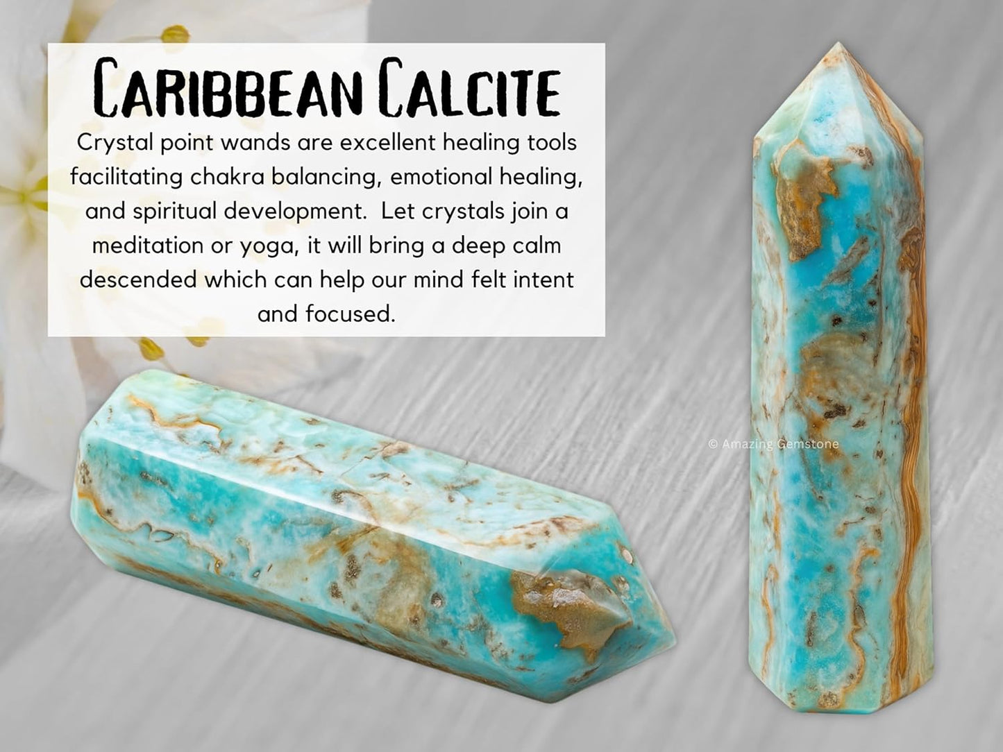 Amazing Gemstone Large Caribbean Calcite Crystal Towers ~ Natural Healing Crystal Point Obelisk for Reiki Healing and Crystal Grid (5.5 to 6 INCH)