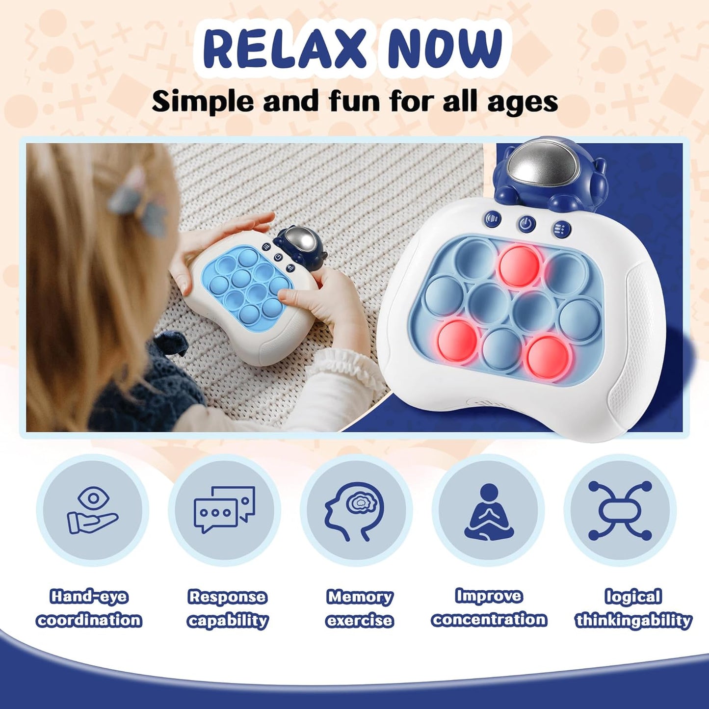 Push Game Console, Handheld Game for Kids 6-8 Years Old, Push Game, Bubble Pressure Glow Game, Autism Sensory Toy, Birthday Gift for Boys, Girls, Teens 8-12 Years Old…