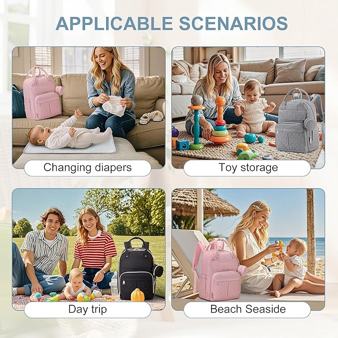 MOONBABY Diaper Bag Backpack, Baby Diaper Bags with Portable Changing Pad and Pacifier Case, Multifunctional Travel Diaper Backpacks, Unisex Baby Bags, Black