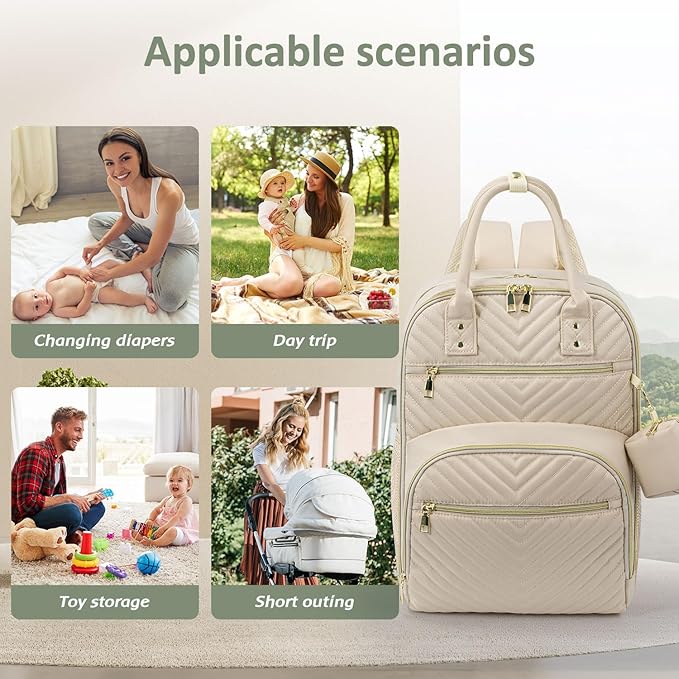 Diaper Bag Backpack,Baby Essentials Diapers Bag with Pacifier Case,Multipurpose Stylish Large Capacity Travel Backpack for Baby Girl/Boy(L-Beige)