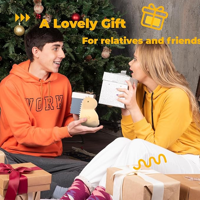 LED Squishy Animal Night Light - 2 Level Dimmable Nursery Lamp for Kids, Rechargeable Touch Lamp, Cute Dorm Decor - Perfect Baby Boys Girls Gift (Little Dinosaur)