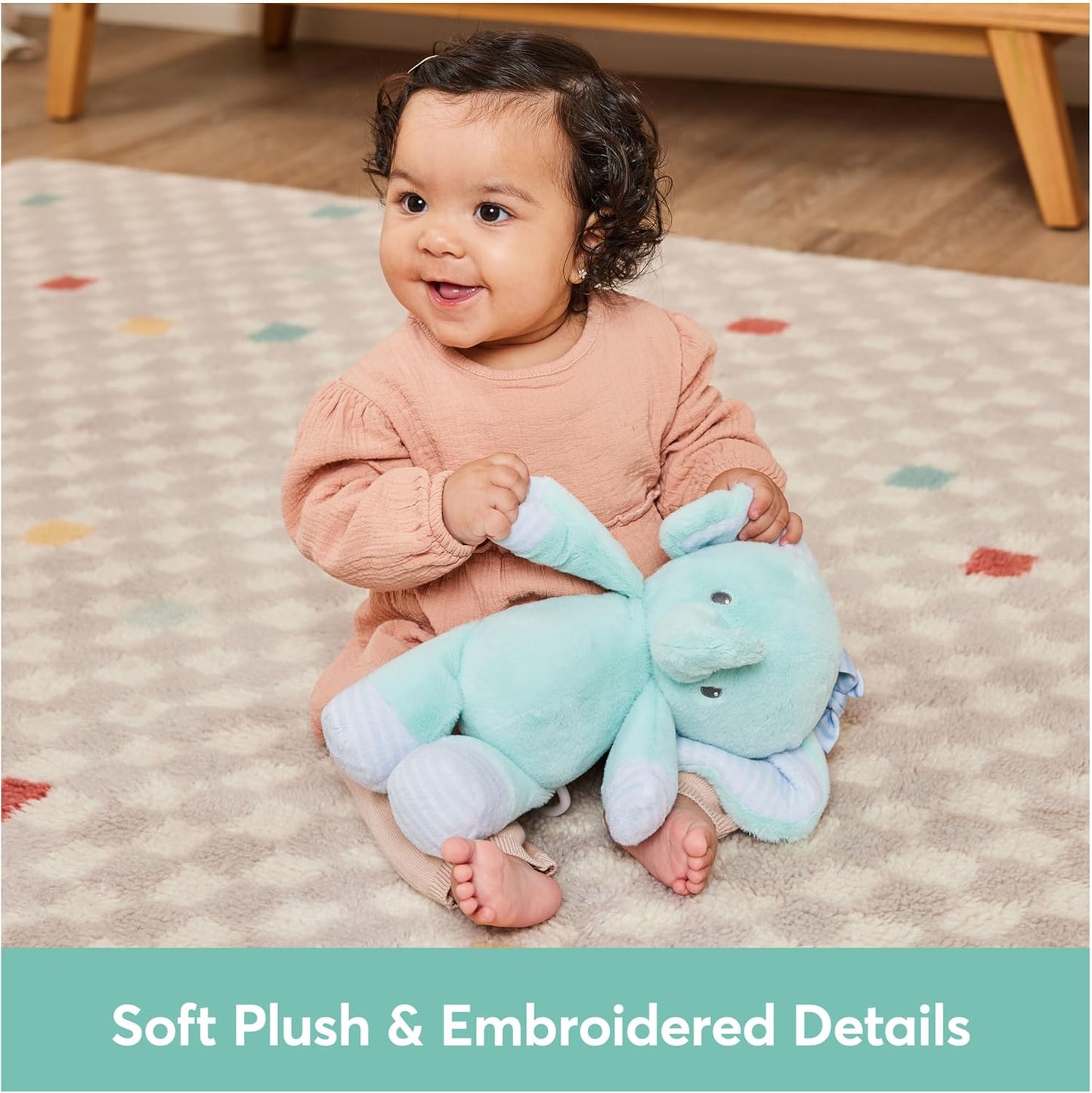 Baby GUND Safari Friends Elephant Pull-Down Musical Plush, Travel Friendly Sensory Toy with Stroller Loop for Ages 0 and Up, Blue, 12”