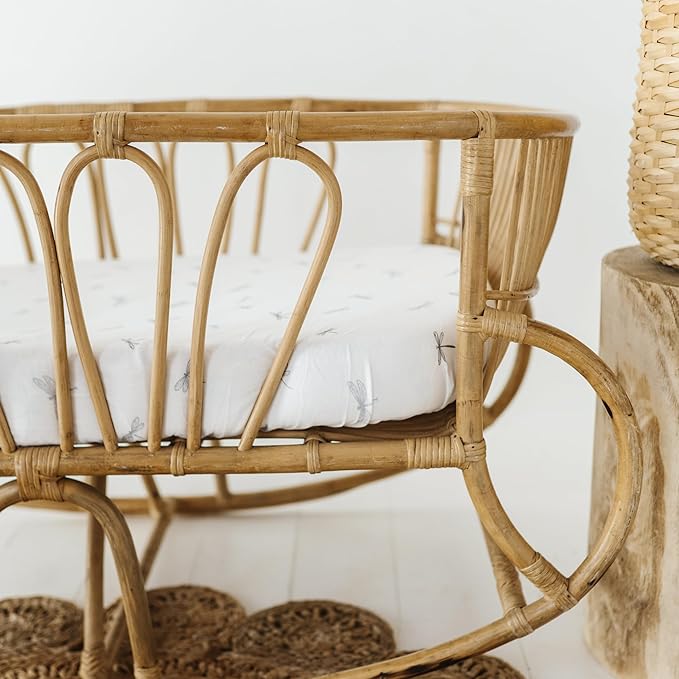 Ely’s & Co. Bassinet Sheets, Baby Boy Fitted Bassinet Mattress Sheet Set - 2 Pack, 100% Jersey Knit Cotton, fits Oval, Hourglass and Rectangle Mattress, 32”x16”x3” Blue Dragonflies + Stripes