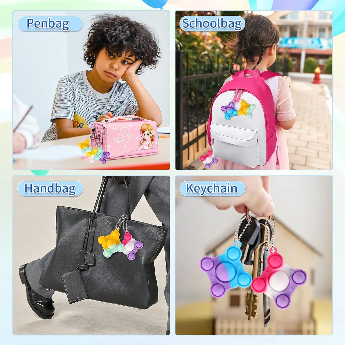 96 PCS New Mini Big Pop Fidget Toys Pack Party Favors, Silicone Squeeze Pop Bubble Fidget Bulk Sensory Toys, Pop Keychain Bubble Toy Party Bag Fillers for Kids, Wrap Pop Toy