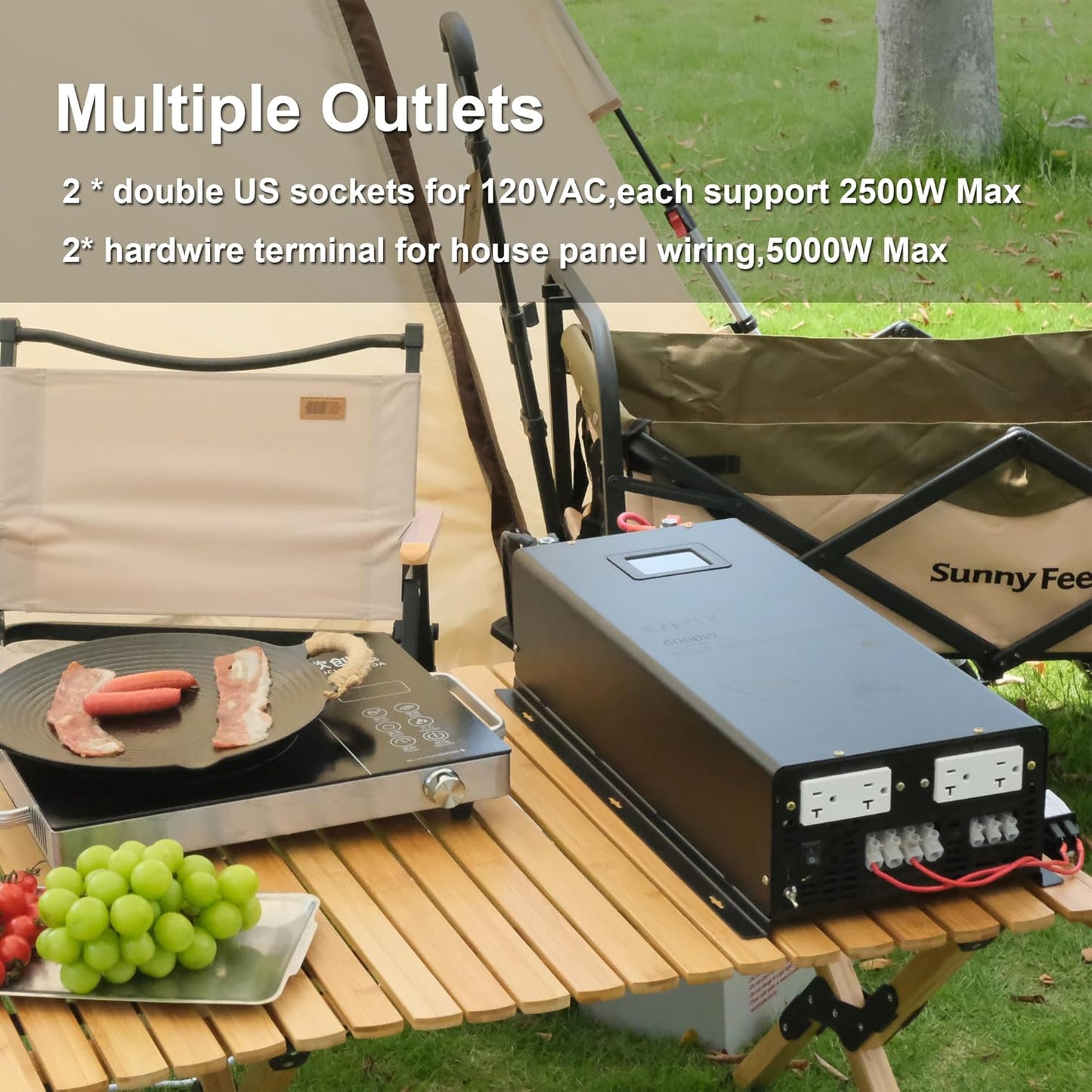 5000W 24V Pure Sine Wave Inverter,24 Volt DC to AC 120V 240V Split Phase Power Inverter,2*AC Hardwire Terminal,10KW Surge,High Efficiency up to 91.6%,Wireless Remote