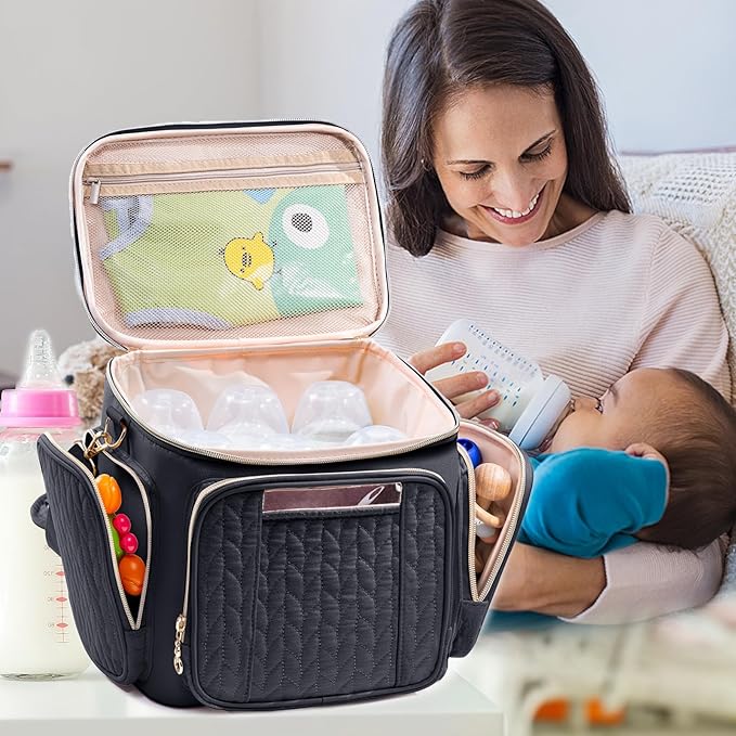 SFYBYHEART Breastmilk Cooler Travel Bag with Ice Pack for 6 Baby Bottles Up to 9 Ounce - Insulated Bottle bag for Daycare - Breastmilk Storage Bag - Baby Bottle Cooler Bag Attach to a Stroller