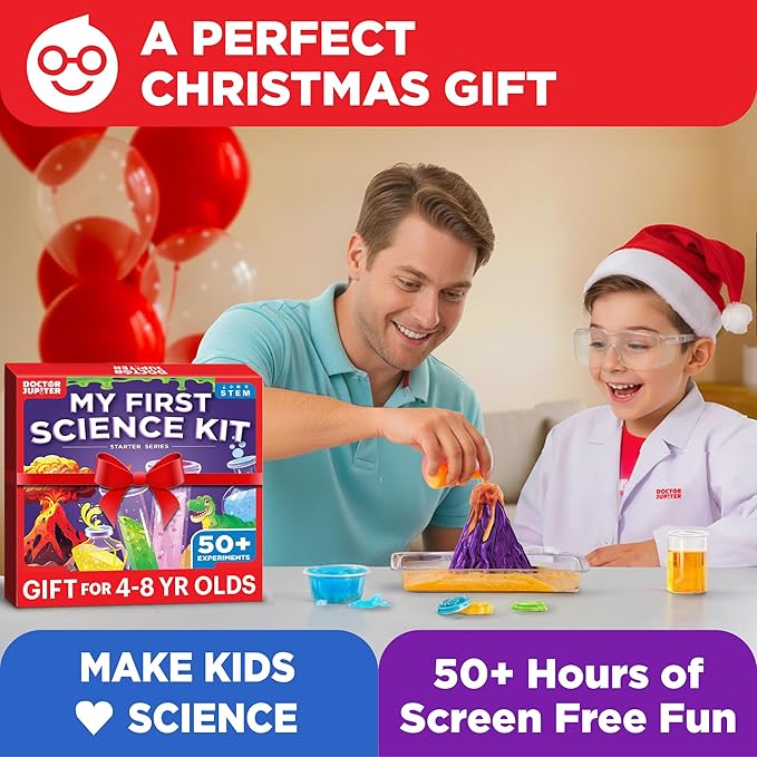 Doctor Jupiter My First Science Kit, Chemistry Set for Kids Ages 4-5-6-7-8 | Birthday Gift Ideas for 4+ Year Old Boys & Girls | Toy Stem Kit with 50+ Experiments | Learning & Educational Projects