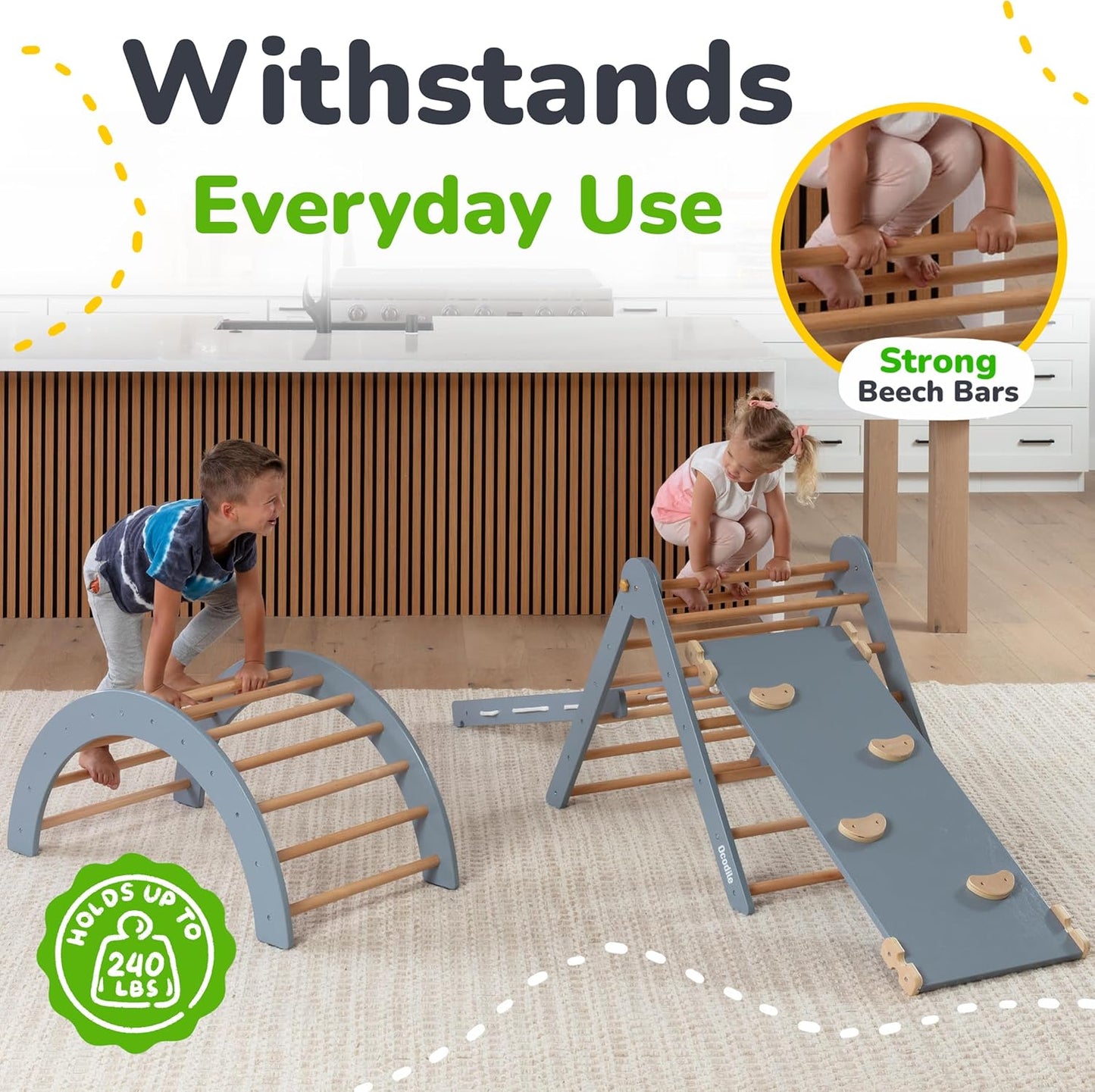 6-in-1 Pikler Triangle Climbing Set - Climbing Toys for Toddlers - Montessori Climbing Set - Indoor Wooden Play Gym for 2-6-Year-Olds - Light Gray