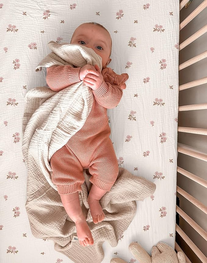 Crib Sheets for Baby Boy Girl 2 Pack, Fitted Crib Mattress Sheet 28" x 52", Muslin Toddler Bedding with Neutral Style, Nursery Bedding Essentials (Vintage Blossom & Pink)