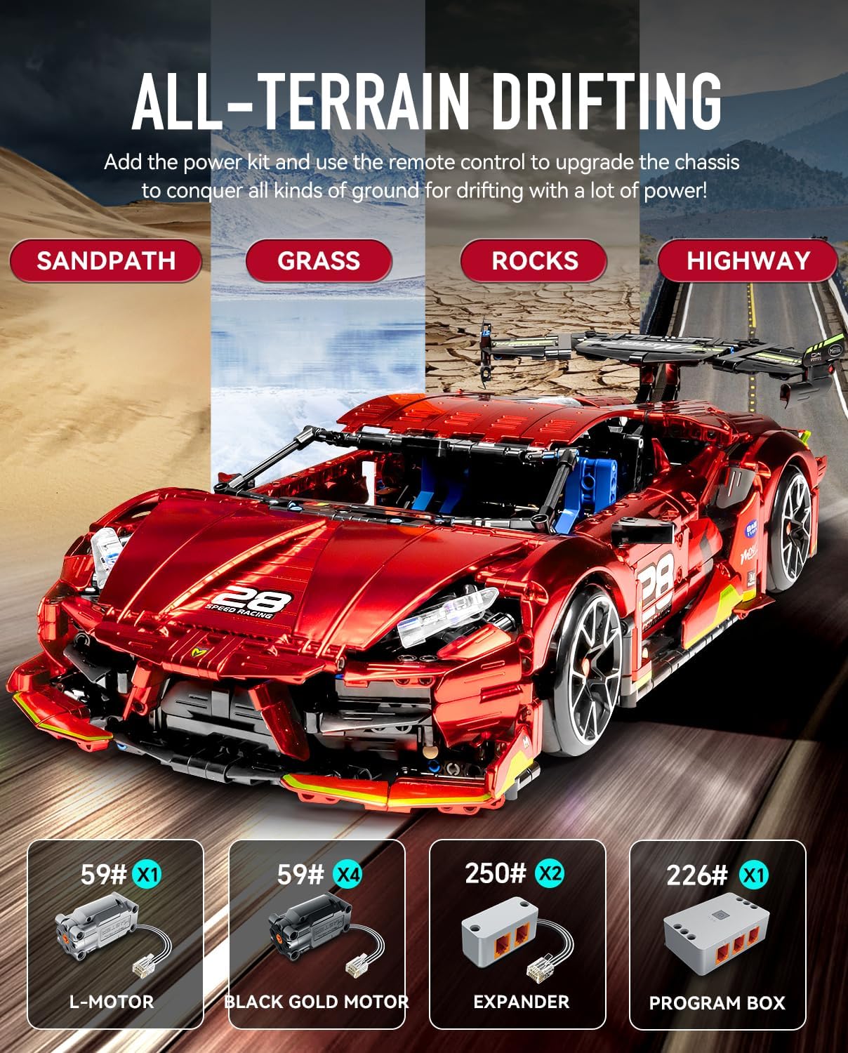 BAV Plated Sports Car Building Sets with Electric Chassis Lifting, Colletible Building Model for Adults, 1:10 Scale Electric Driftable Remote Control Technic Sports Car for Adults Men Teens.