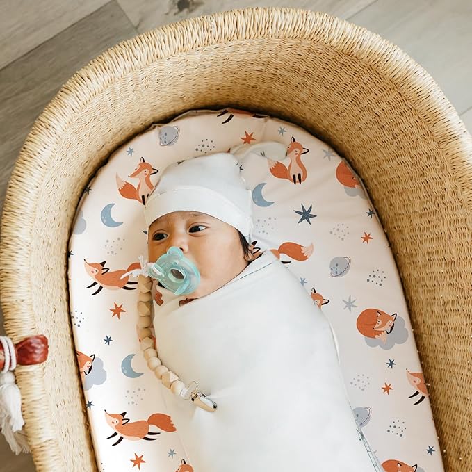 Stretch Fitted Bassinet Sheet Set BROLEX 2 Pack Cradle Sheets for Bassinet Pad/Mattress,Unisex Boys Girls,Ultra Soft,Starry Fox