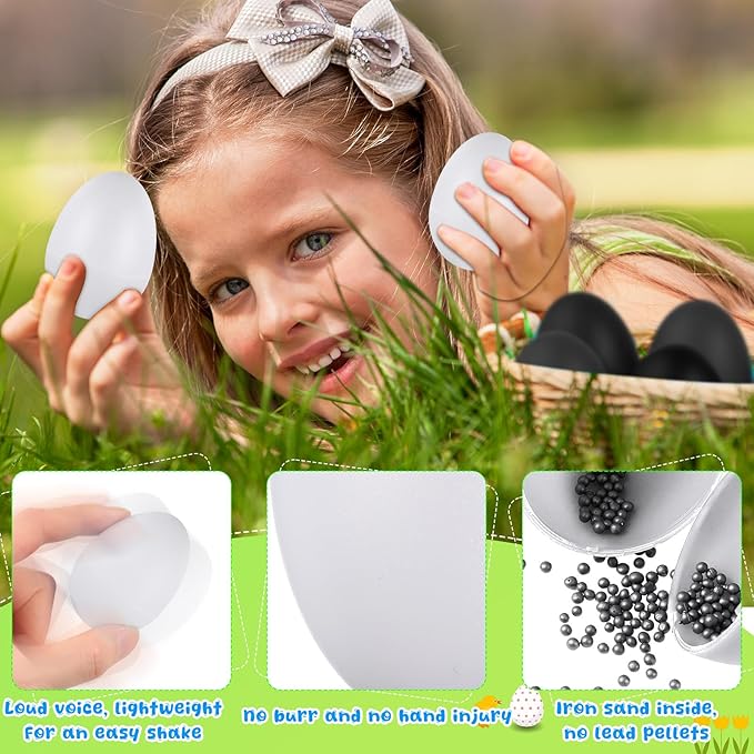 Yeshone 100 Pieces Egg Shakers Musical Instruments Percussion Maracas Egg for Kids Toys Plastic Easter Shaker for Learning DIY Painting, Classroom Music, Rhythm(White)