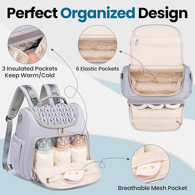4 in 1 Convertible Diaper Bag Backpack,Waterproof Baby Diaper Bag with Changing Pad,Converts into Baby Tote Bag,Diaper Backpack,Stroller Bag and Crossbody Diaper Bag