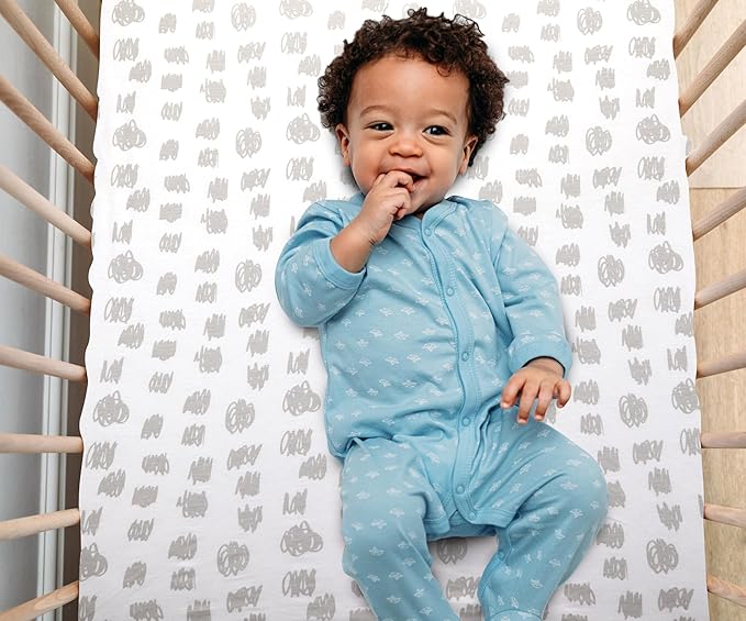 Bublo Baby 100% Organic Cotton Pack & Play Sheets 2-Pack (38″ × 24″) – Hypoallergenic & Toxin-Free Mini Crib/Travel Crib/Playpen Fitted Sheets – Deep-Pocket, Breathable, Neutral Colours