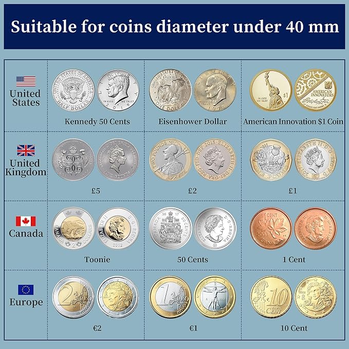 120 Pockets Coin Album - Coin Collecting Book with 10 Pages, 45x43 mm Grid Holder for Pounds Pence Cents Dollars Nickel (Black) CS48120BK