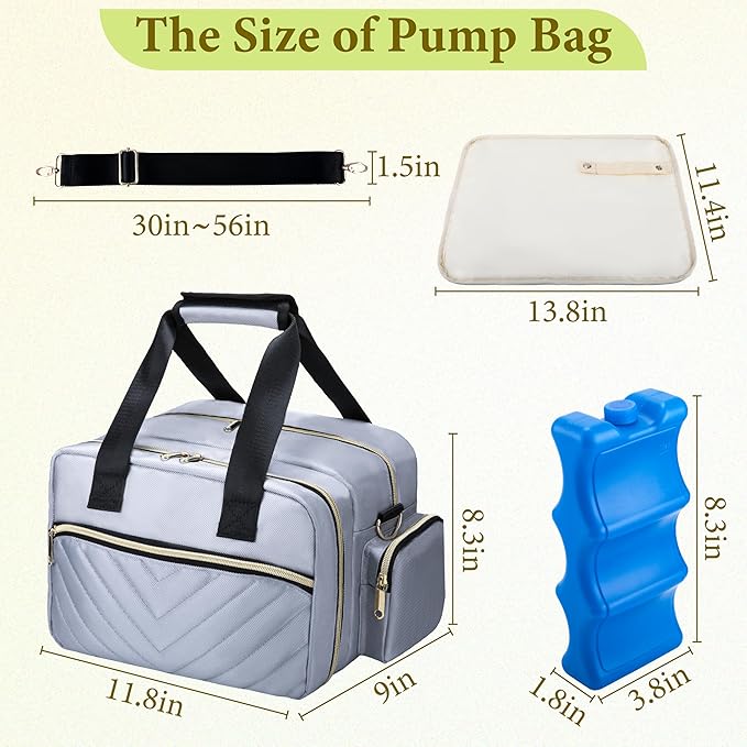 Breastmilk Cooler Bag Fits 6 Baby Bottles up to 9 Ounce with Ice Pack, Wearable Breast Pump Bag Plus , Insulated Bottle Travel Bag Compatible with Momcozy/Elvie/Willow, with Shoulder Strap Grey
