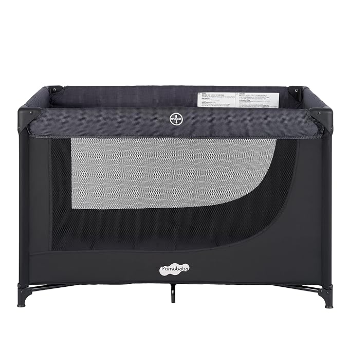 Pamo Babe Portable Crib Baby Playpen with Mattress and Carry Bag (Black)