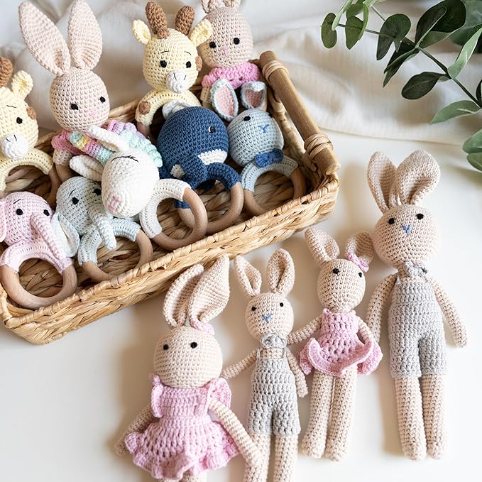 KawaiiOnO Bunny Family, Handmade Crochet Plushie Doll, Amigurumi Baby/Toddler Doll