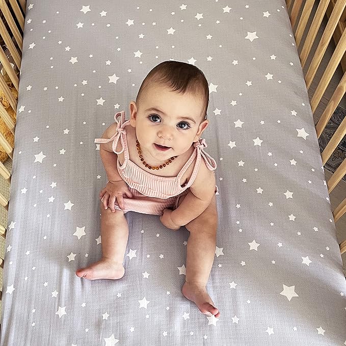 Newton Baby Fitted Single Layer Crib Sheet (2-Pack) - Ultra Breathable and Soft, Organic Cotton, Fits All Standard Cribs, Stardust Grey & Plain White