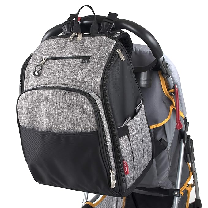 Fisher Price Diaper Bag Backpack with Changing Pad and Stroller Straps, Grey, Large