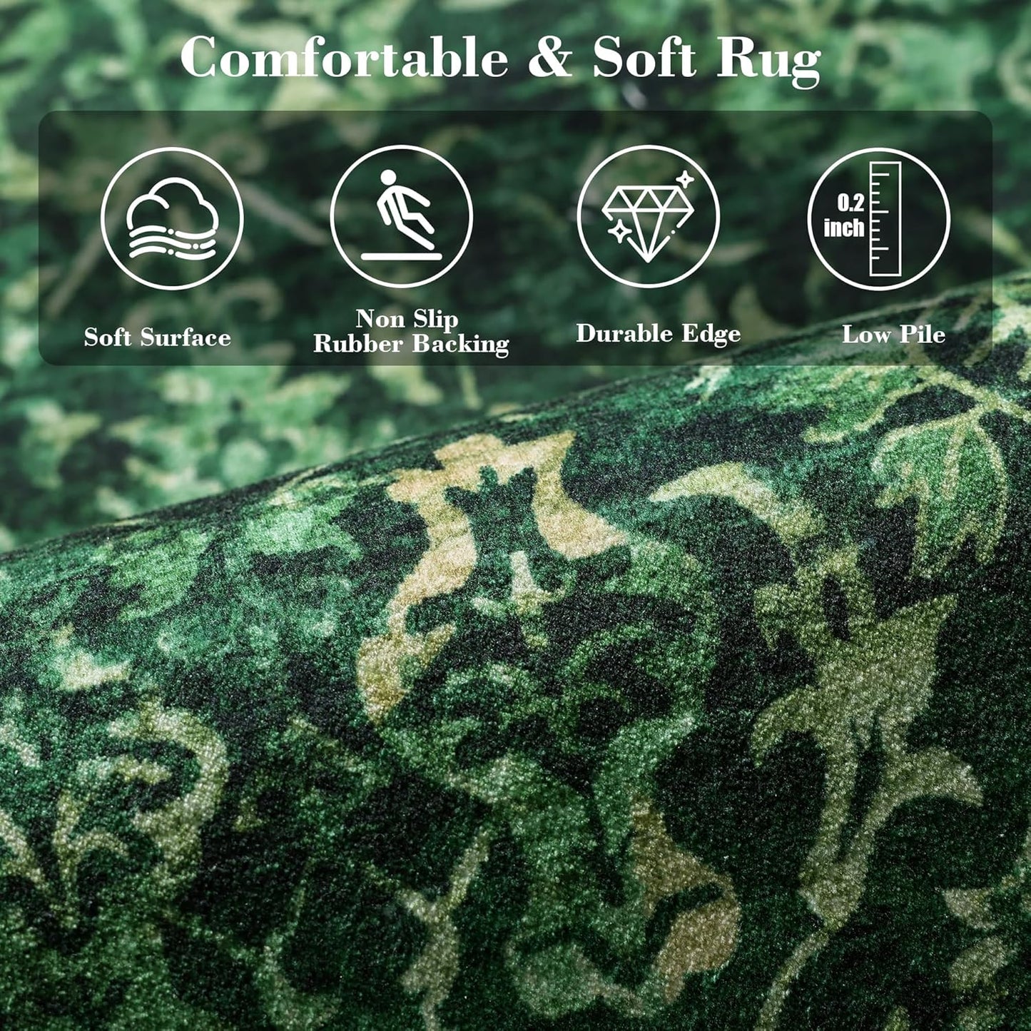 Deerly Dark Green Area Rugs 10x12 for Living Room Soft Non-Slip, Large Bedroom Rug Vintage Dining Room Rug Tribal Farmhouse Carpet for Dining Room Office Green