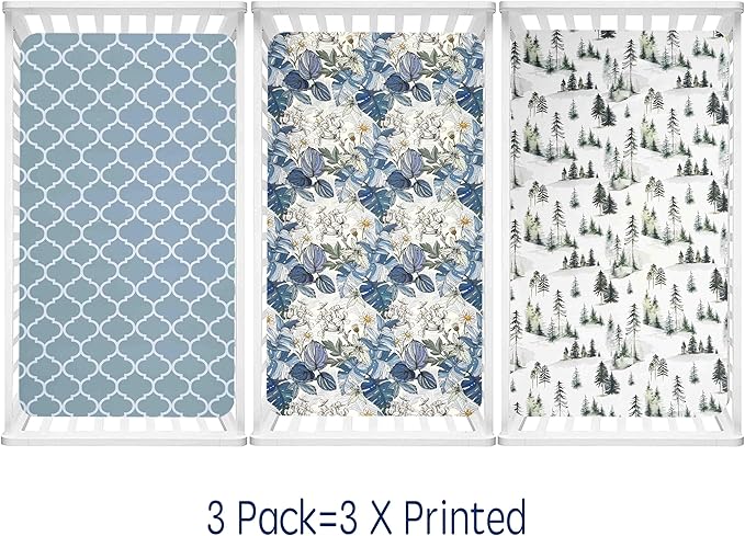 AMROSE 3 Pack Soft Floral Crib Sheets for Baby Girls, 28'' X 52'' Fitted Crib Sheets for Crib and Toddler Mattress Pad, Silk Touch Gentle Breathable Microfiber, Teal Blue Green