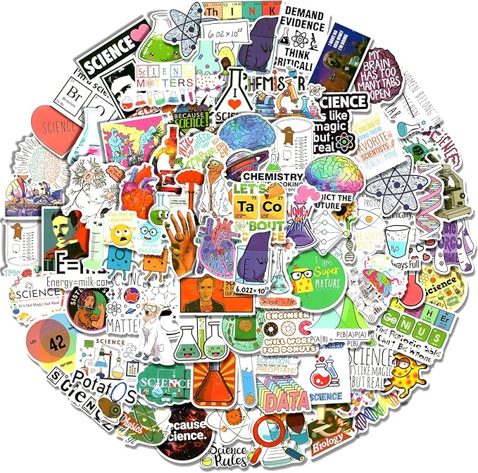 100 PCS Science Stickers for Water Bottles,Science Laboratory Stickers for Adults Students Kids Teacher,Physics Biology Chemistry Experiment Math Gifts