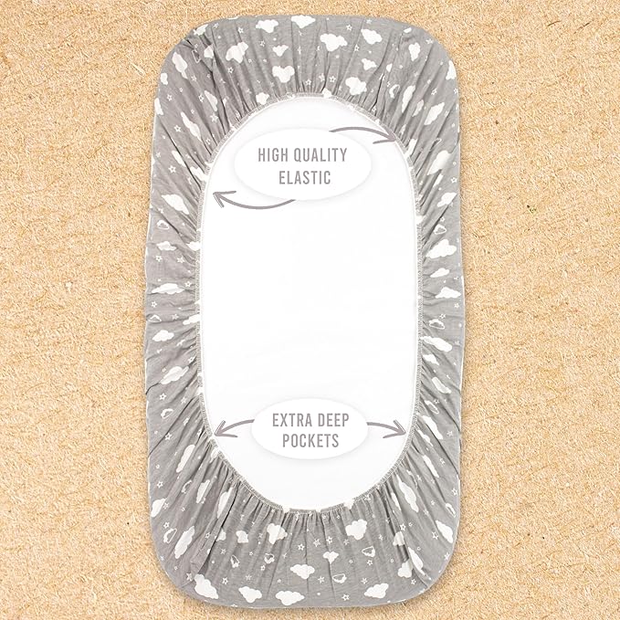 Baby Bassinet Sheet Set for Boy and Girl, 3 Pack Organic Jersey Cotton Universal Fitted Bedding Cover for Oval, Hourglass & Rectangle Bassinet Mattress, Fitted Sheets Size 32 x 16 x 4 Inches