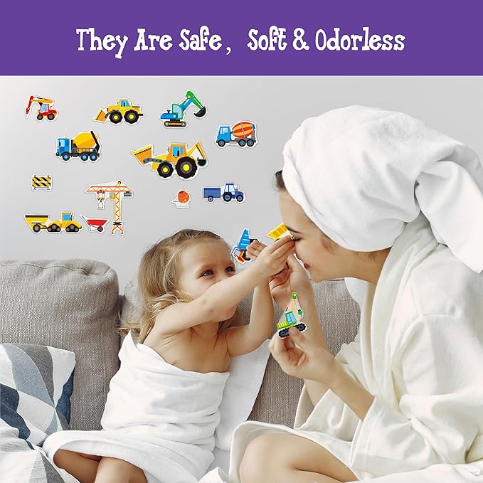 39PCS Construction Vehicle Jelly Stickers, Removable Reusable Thick Engineering Vehicles Cling Gel Decal for Window, Door, Home, Classroom, Nursery, Party Supplies, Kids, Toddlers, Adults (Not Edible)