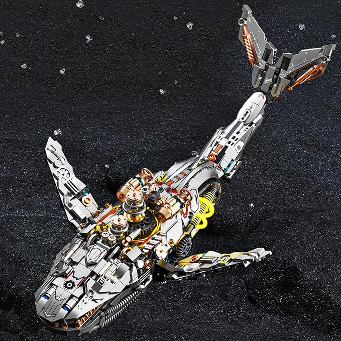 Mech Whale Building Kit with LED Lights, Compatible with Lego Shark, Creative Ocean Building Block Toys, Interactive Design, Home/Office Decor, Gift for Adult& Kids Age 12+