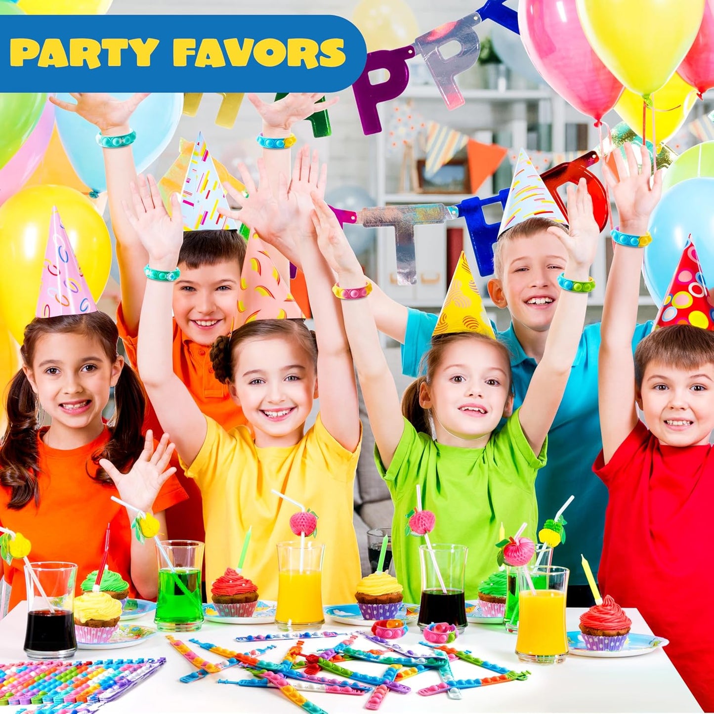 JOYIN Pop Fidget Toys Pop Its Bulk 50 Pack Party Favors for Kids 4-8,8-12 Year, Fidget Bracelets Sensory Toys for Classroom Birthday Carnival Prizes Gifts Goodie Bags Stuffers for Kids