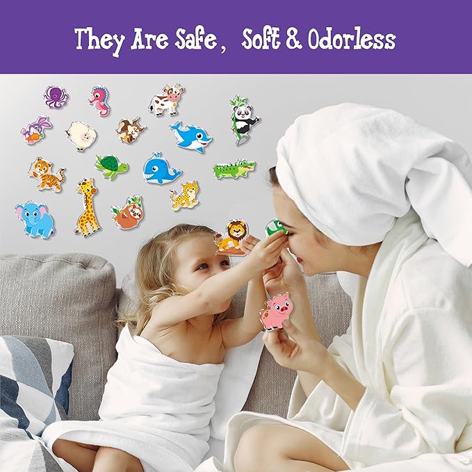 32PCS Animal Jelly Stickers, Farm/Marine/Wild Animals Thick Window Clings for Home, Classroom, Nursery, Removable Reusable Gel Cling Decals for Kids Toddlers Party Supplies Decorations (Not Edible)