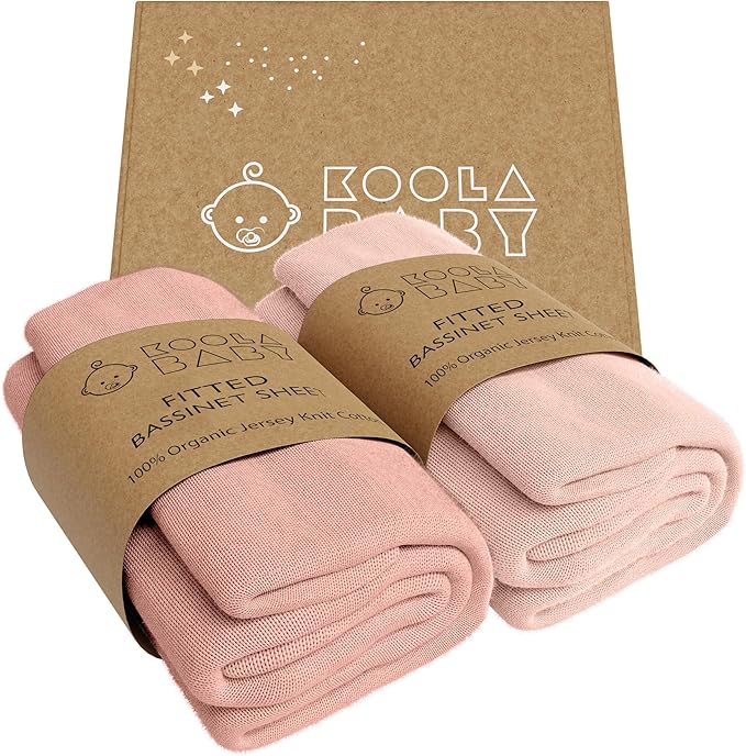 Bassinet Fitted Sheets - Compatible with Amke, Ronbei, Pamobabe, and Nordmiex | 100% Organic Jersey Cotton - Light Pink + Dark Pink | 32x19 (2 Pack)