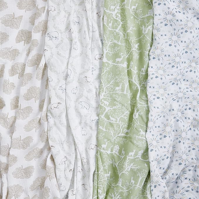 aden + anais Essentials Muslin Swaddle Blankets for Baby Girls and Boys, Newborn Receiving Blanket for Swaddling, 100% Cotton Baby Swaddle Wrap, 4 Pack, Harmony
