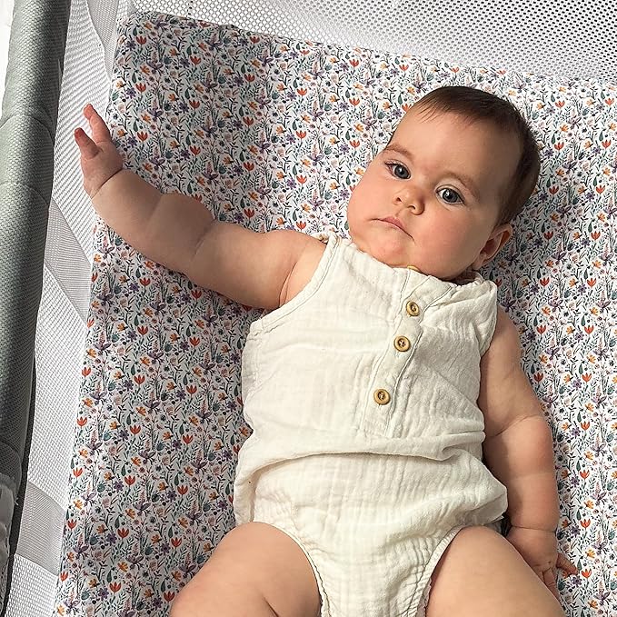 Quiggly Bassinet Sheets for Guava Lotus, 2 Pack Organic Cotton Jersey Knit, Vibrant Floral Patterns - Fits Travel Crib Mattresses for Boys & Girls (Bassinet, Wildflower Dreamin')