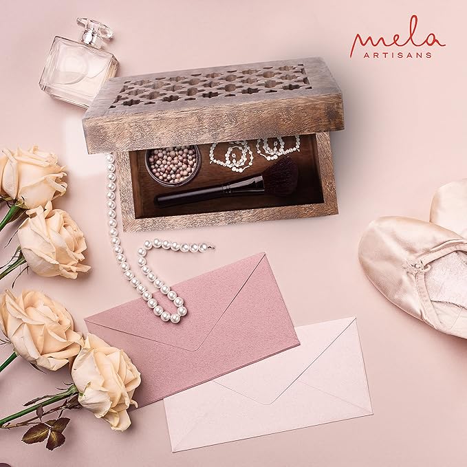 Mela Artisans Wooden Keepsake Box | Medium Polish Mango Wood Memory & Photo Storage Box with Hinged Lid | Decorative Storage Box | Medium | 7.5x4.5x3 Inch