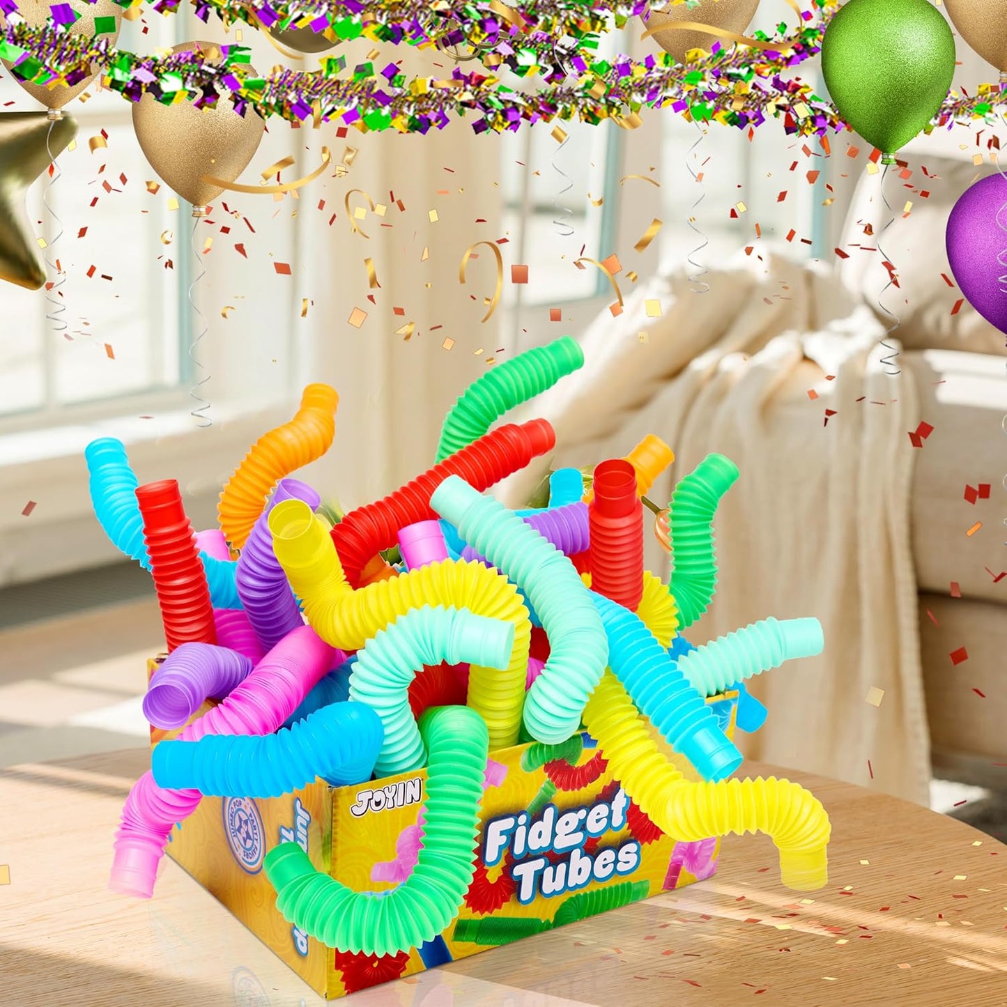JOYIN 36 Pack Pop Tubes Sensory Toys (Large), Fidget Tubes Party Favors - 9 Colors, Connectable and Extendable for Stress Relief - Perfect for Party, Classroom Exchange, School Reward