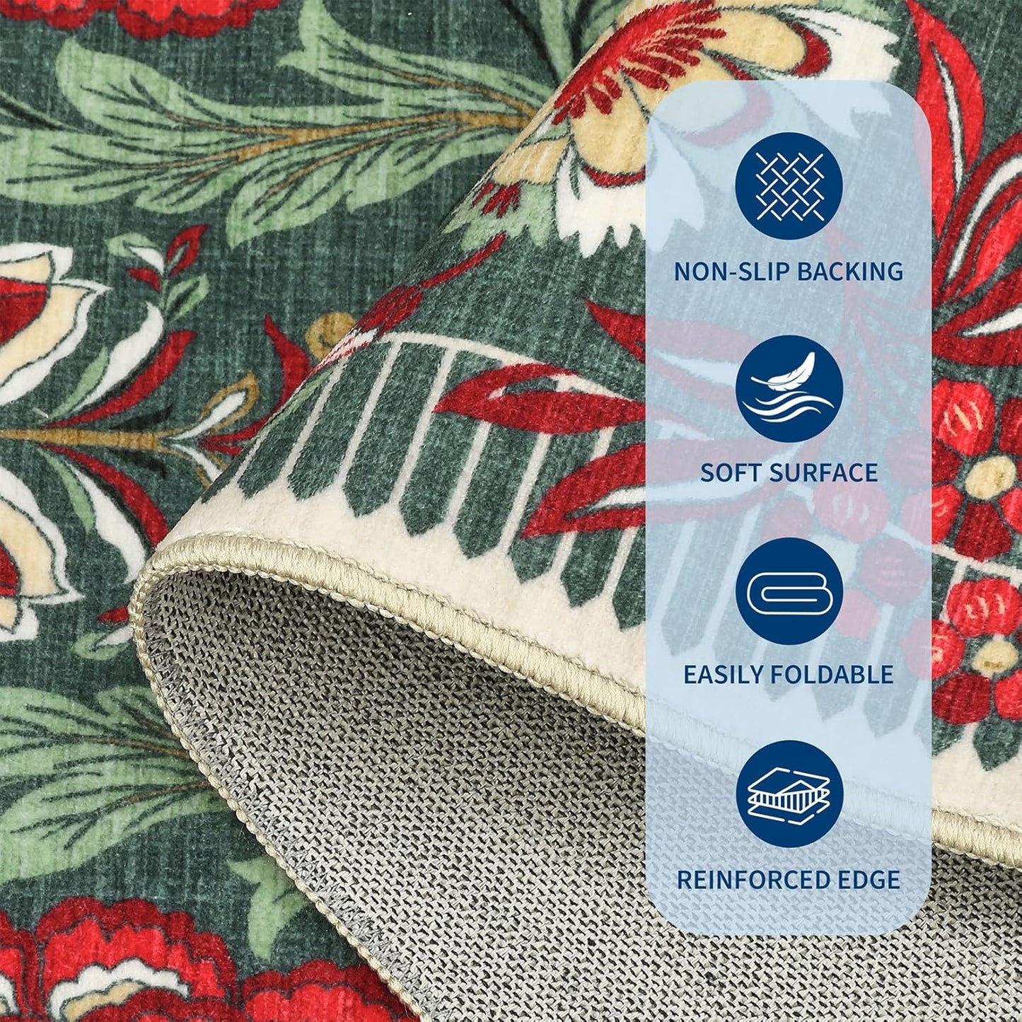 GarveeHome Floral Botanical Washable 8x10 Area Rug for Living Room Soft Grey Green Vintage Boho Cottage Large Rugs Low Pile Carpet for Bedroom Dining Nursery Rug